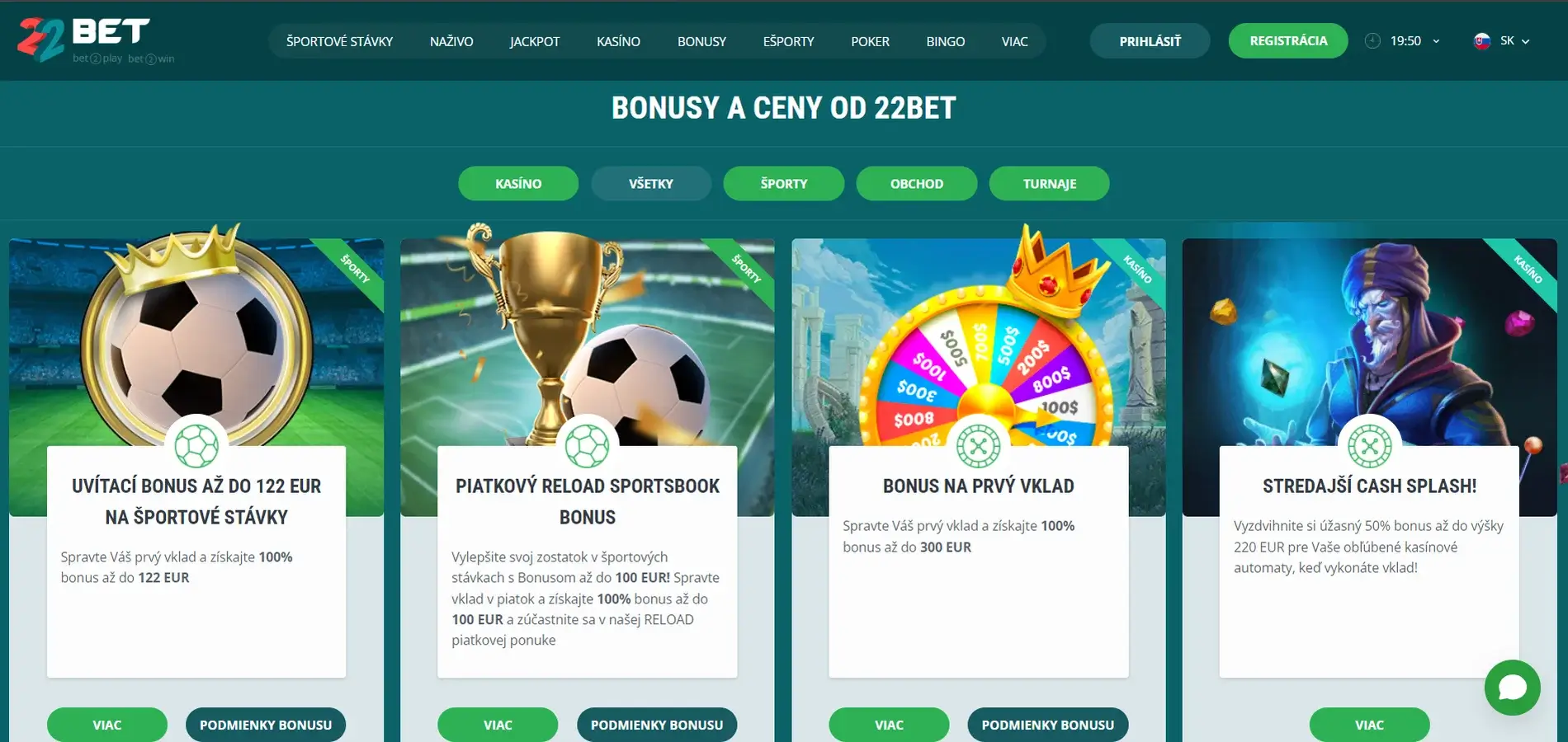 22Bet Casino bonusy