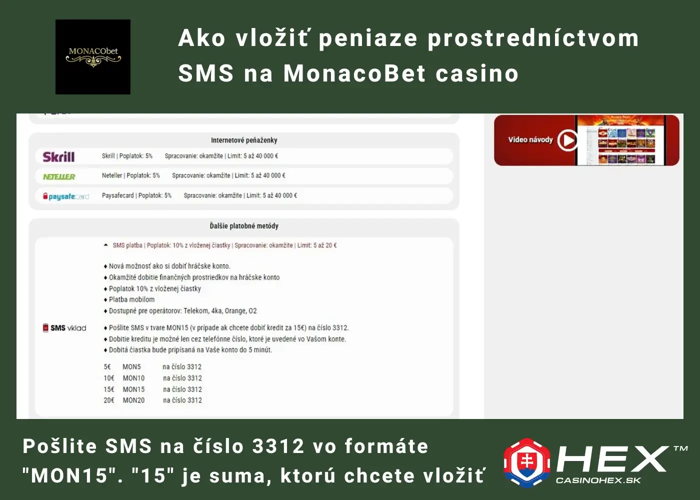 Monacobet online casino vklad cez SMS