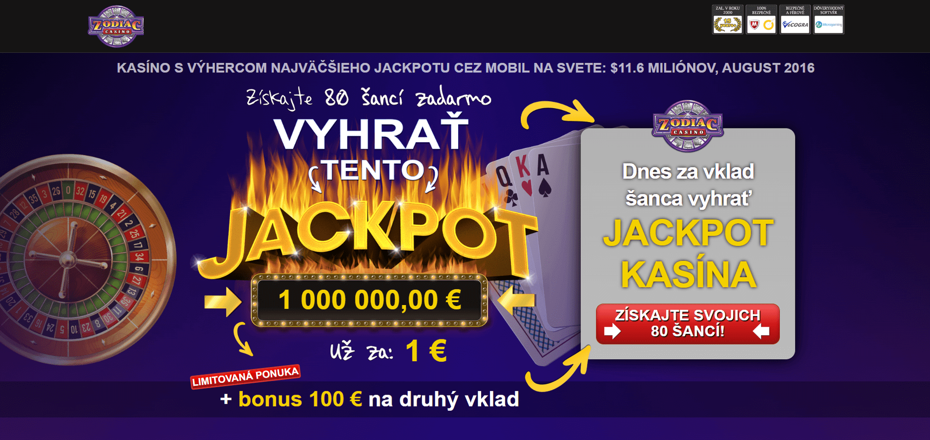 Zodiac Casino uvítací bonus pre slovenských hráčov